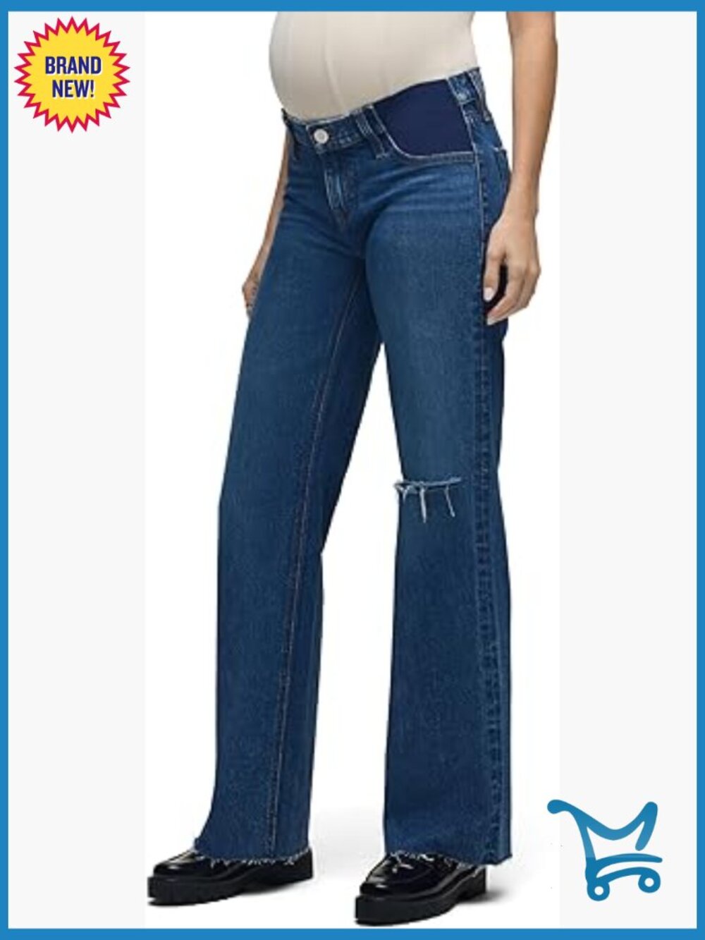 Wide Leg Maternity Jeans with Elastic Side Panels